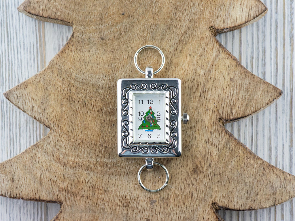 Christmas Tree Watch Face | Square Watch Face | Holiday Watch Face | Wrist Watch Face | Beading Watch Face | Women's Silver Watch Face