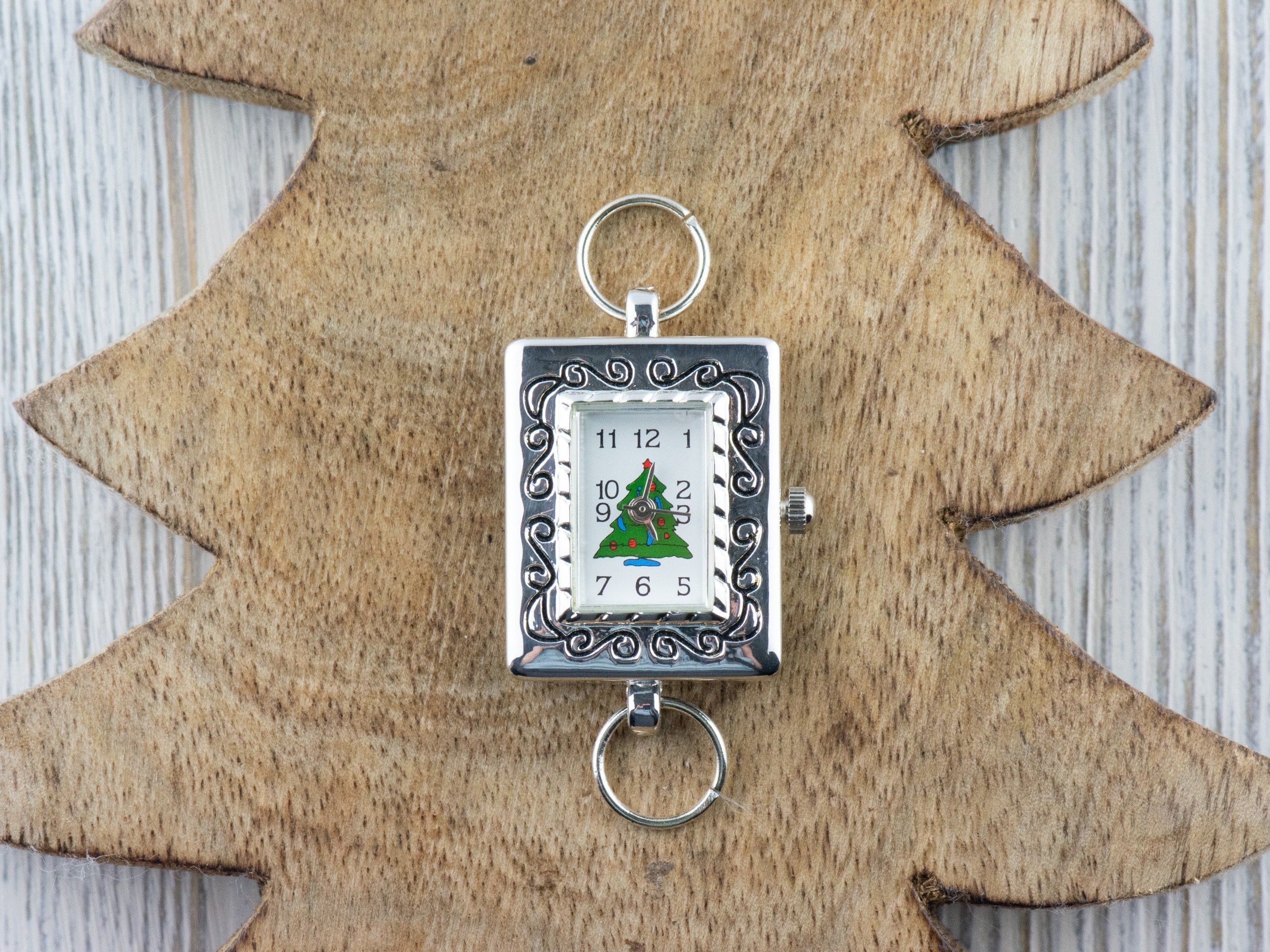 Christmas Tree Watch Face | Square Watch Face | Holiday Watch Face | Wrist Watch Face | Beading Watch Face | Women's Silver Watch Face