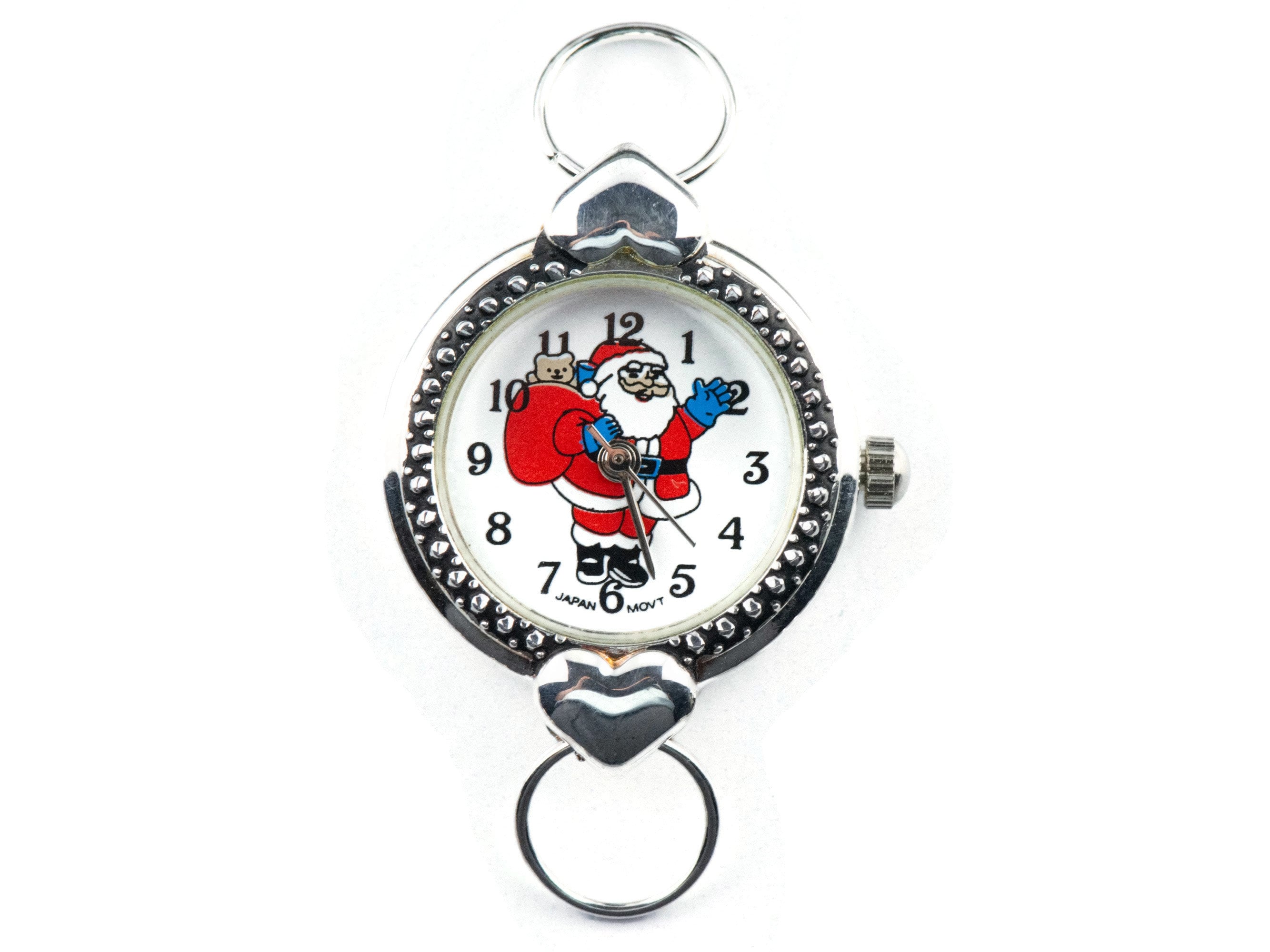 Watch Face, Santa Claus, Round with Hearts, White Face, Christmas Watch