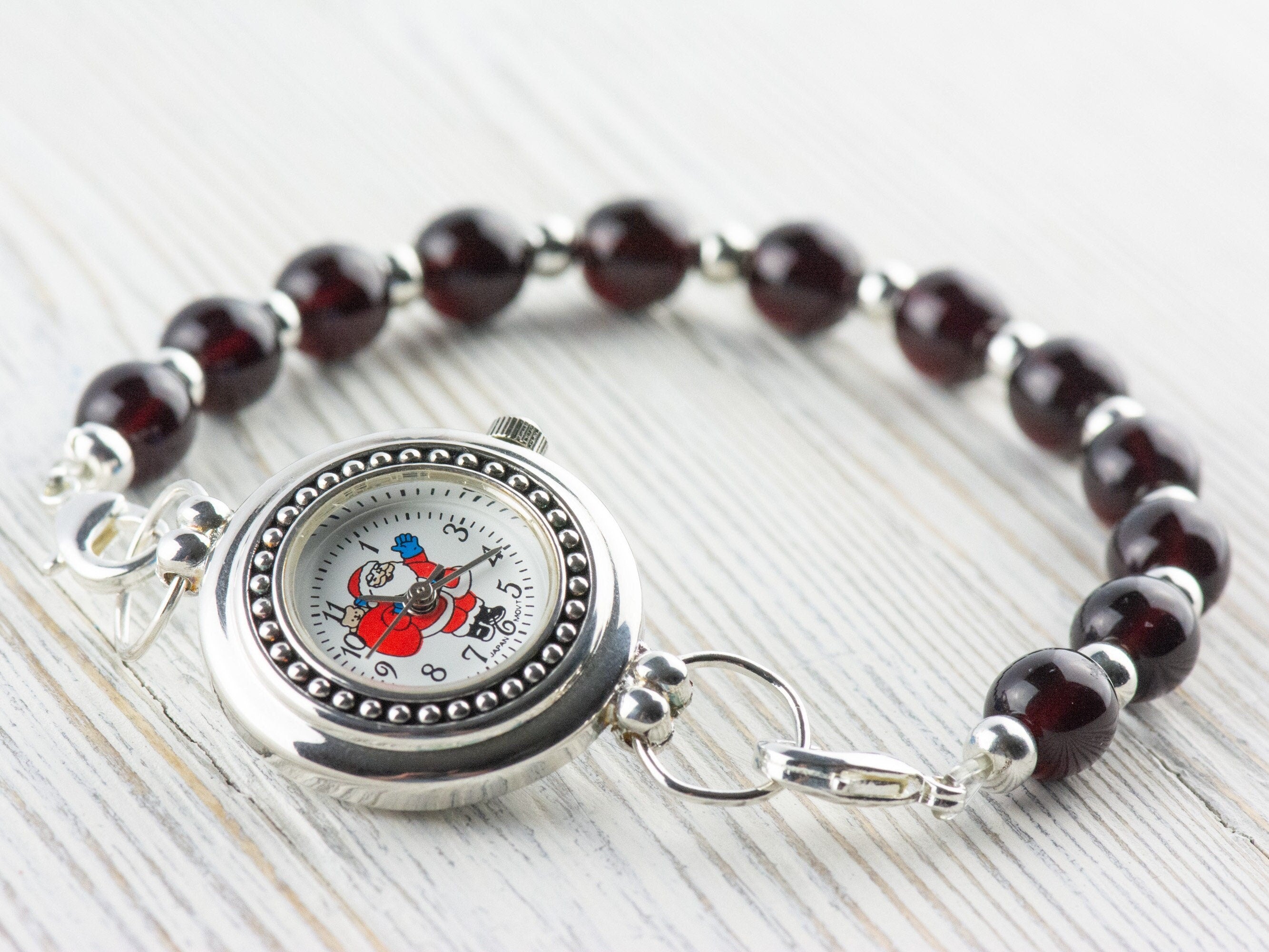 Santa Claus Watch Face, Round White Watch Face, Festive Holiday Jewelry