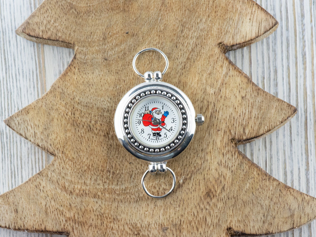 Santa Claus Watch Face, Round White Watch Face, Festive Holiday Jewelry