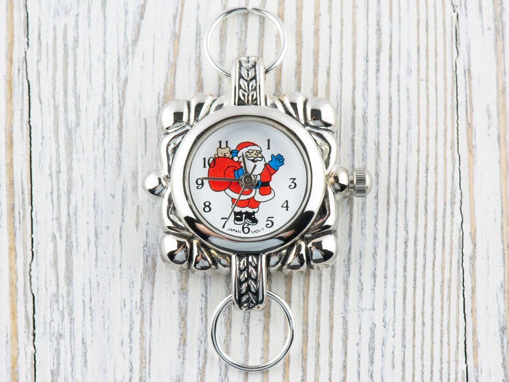 Santa Clause Watch Face | Square Watch Face | Holiday Watch Face | Wrist Watch Face | Beading Watch Face | Women's Silver Watch Face