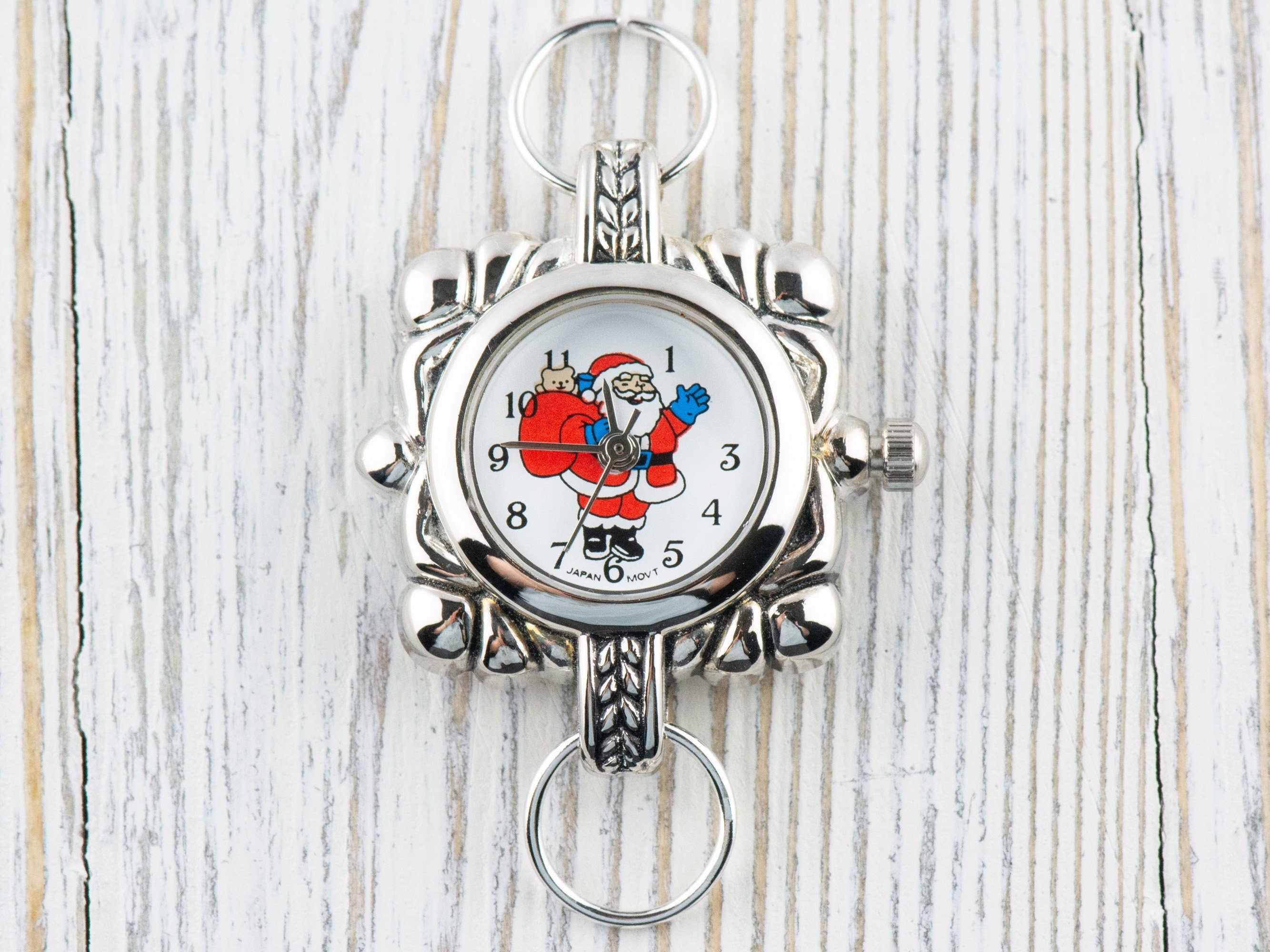 Santa Clause Watch Face | Square Watch Face | Holiday Watch Face | Wrist Watch Face | Beading Watch Face | Women's Silver Watch Face