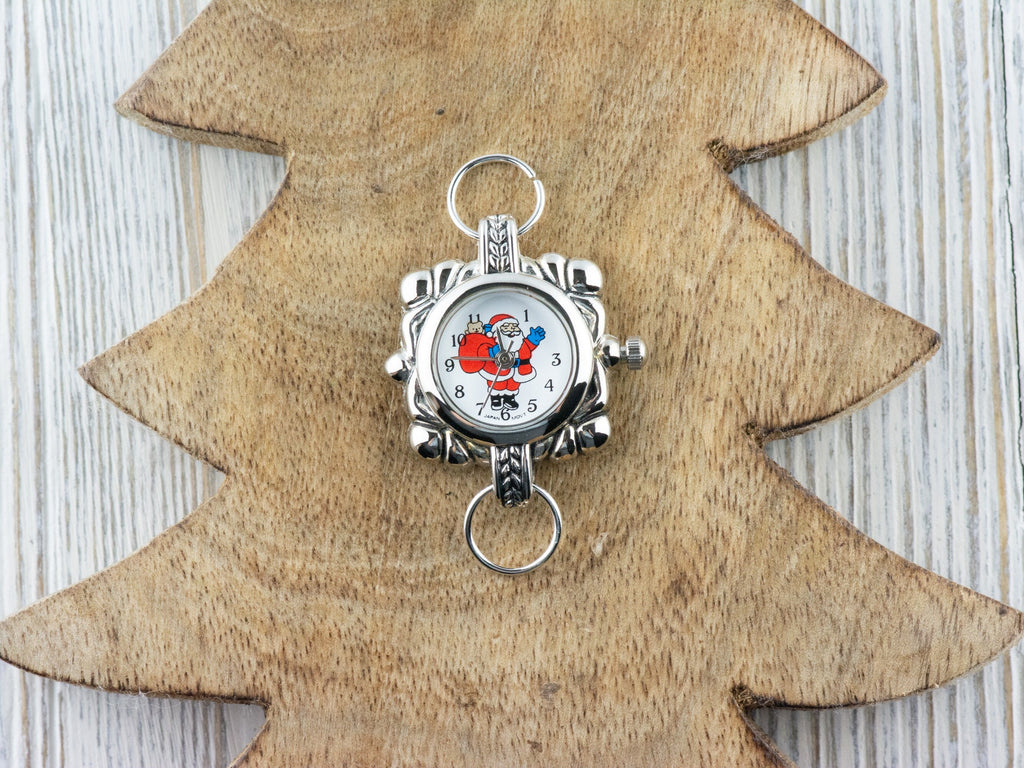 Santa Clause Watch Face | Square Watch Face | Holiday Watch Face | Wrist Watch Face | Beading Watch Face | Women's Silver Watch Face