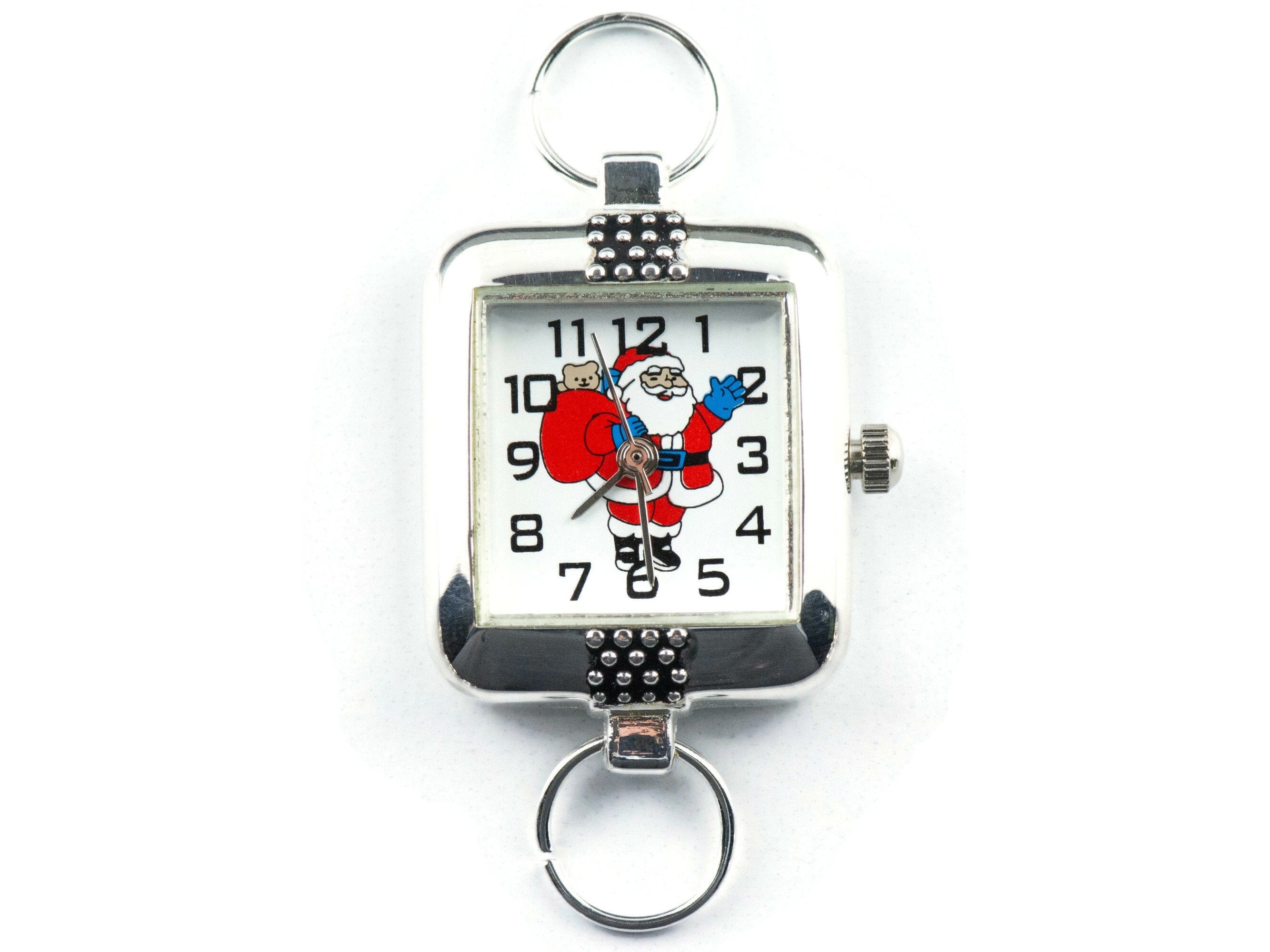 Santa Claus Watch Face, Square White Face, Festive Holiday Jewelry