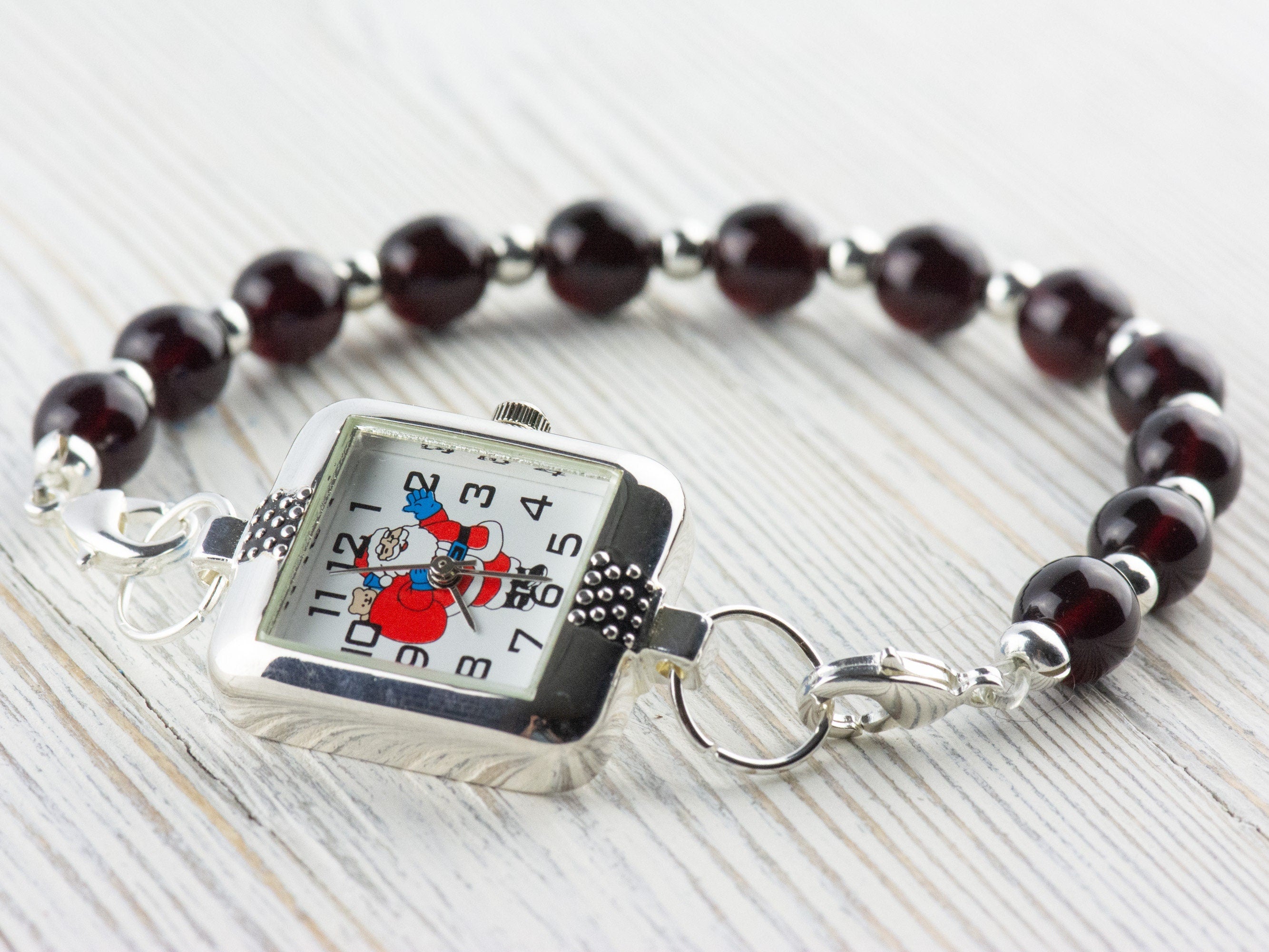 Santa Claus Watch Face, Square White Face, Festive Holiday Jewelry
