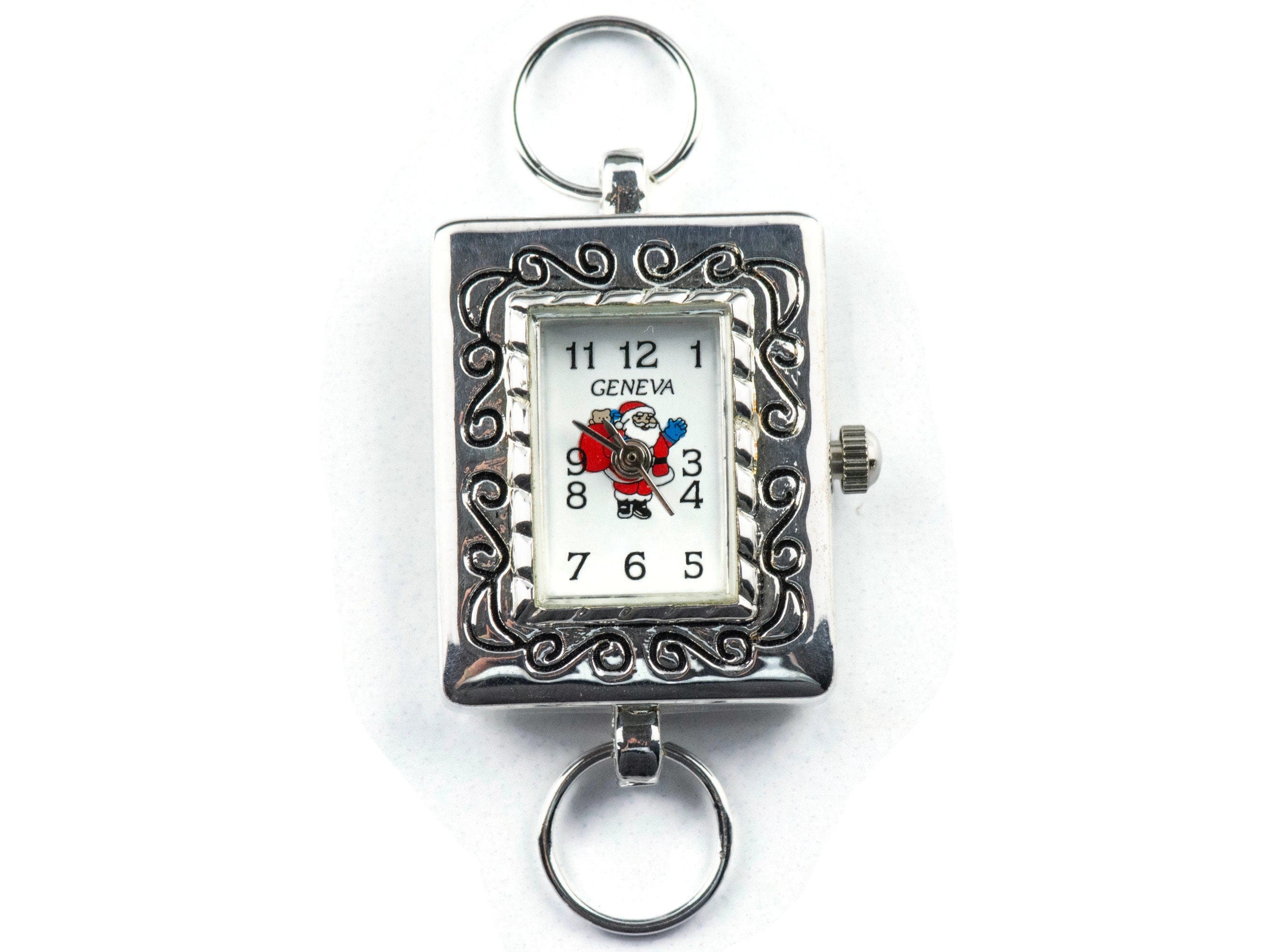 Santa Claus Watch Face | Square Watch Face | Holiday Watch Face | Wrist Watch Face | Beading Watch Face | Women's Silver Watch Face