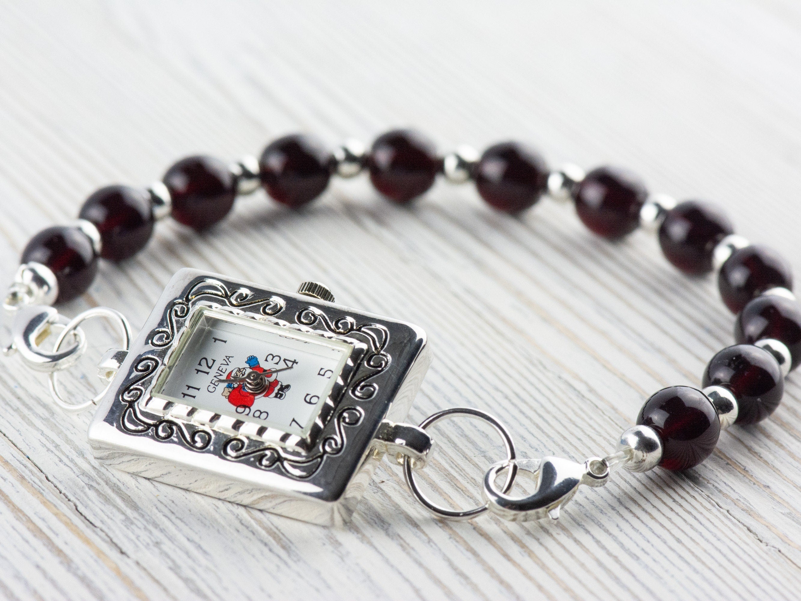 Santa Claus Watch Face | Square Watch Face | Holiday Watch Face | Wrist Watch Face | Beading Watch Face | Women's Silver Watch Face