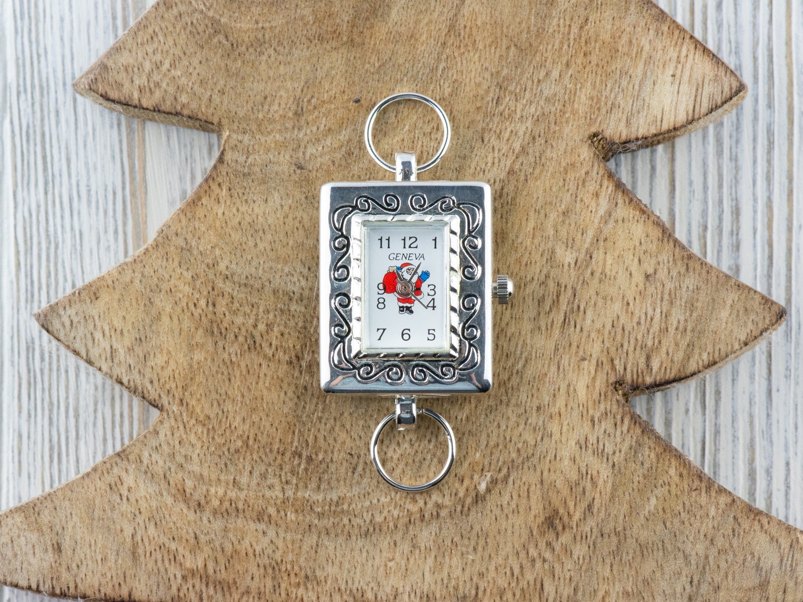 Santa Claus Watch Face | Square Watch Face | Holiday Watch Face | Wrist Watch Face | Beading Watch Face | Women's Silver Watch Face