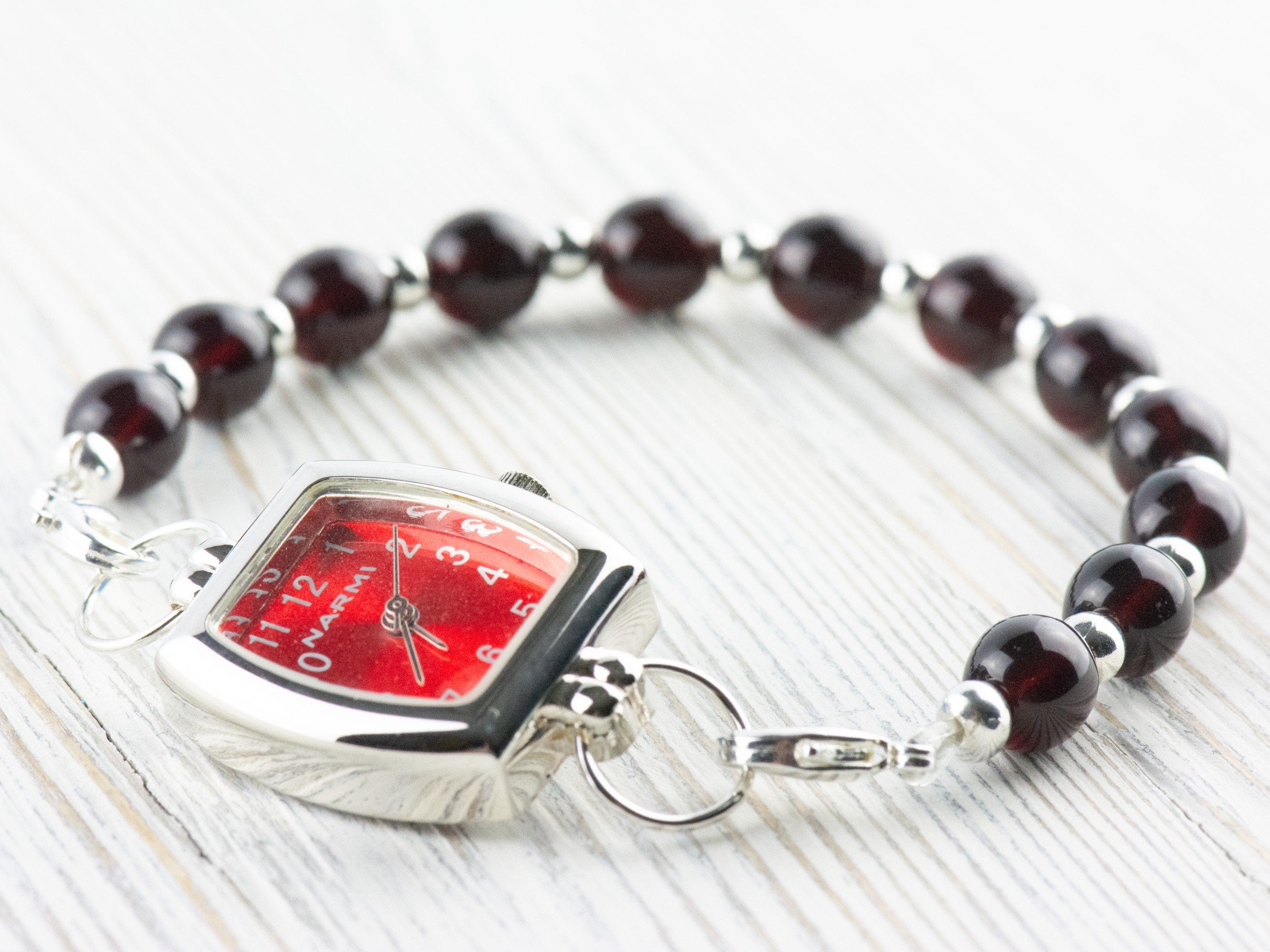Red Dial Silvertone Square Rectangle Watch Face • DIY Beading Watch • Jewelry Making • Analog • Loops and Battery Included