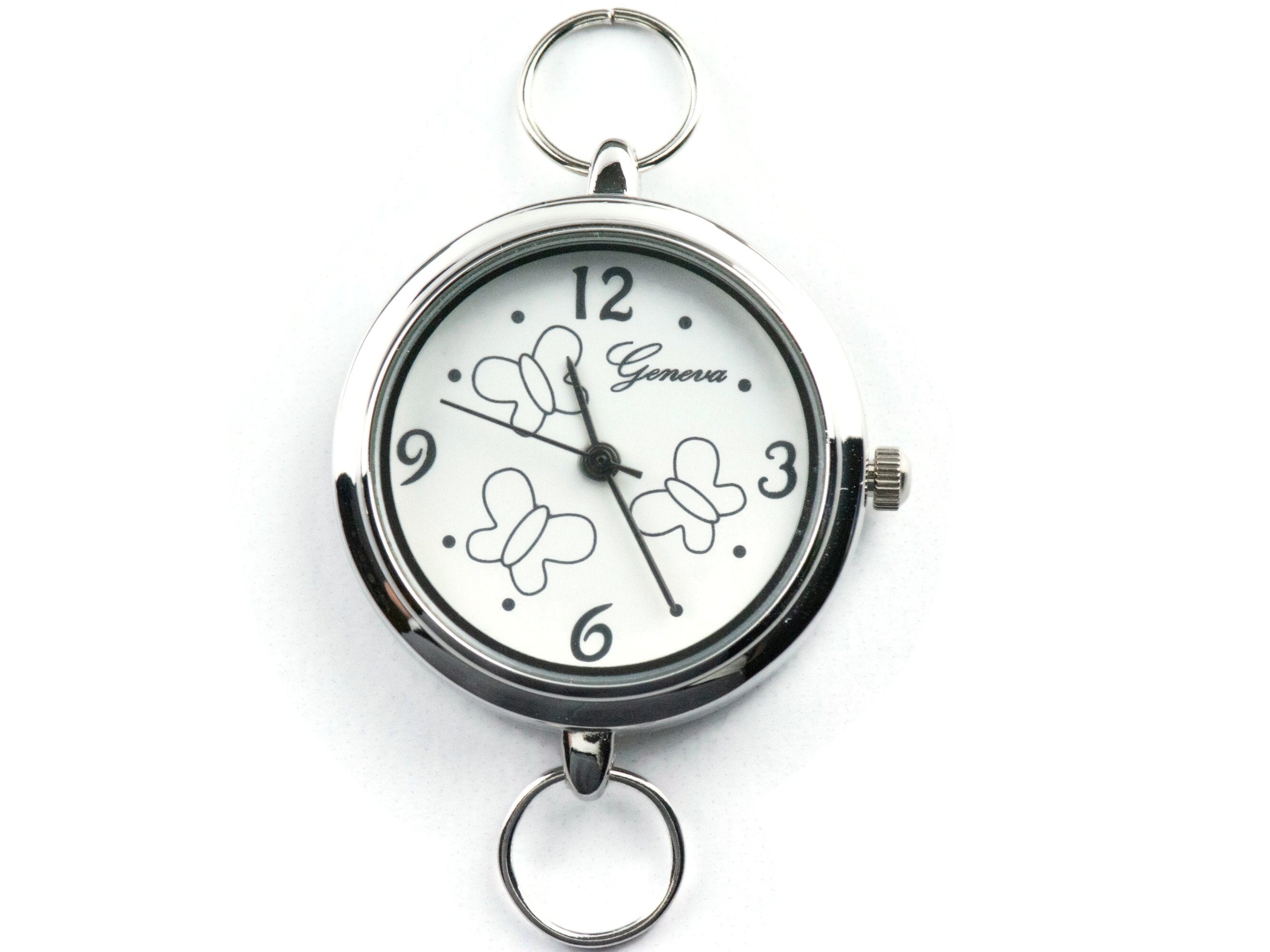 Butterfly Silvertone Round Watch Face • White Dial • DIY Beading Watch • Jewelry Making • Analog • Loops and Battery Included