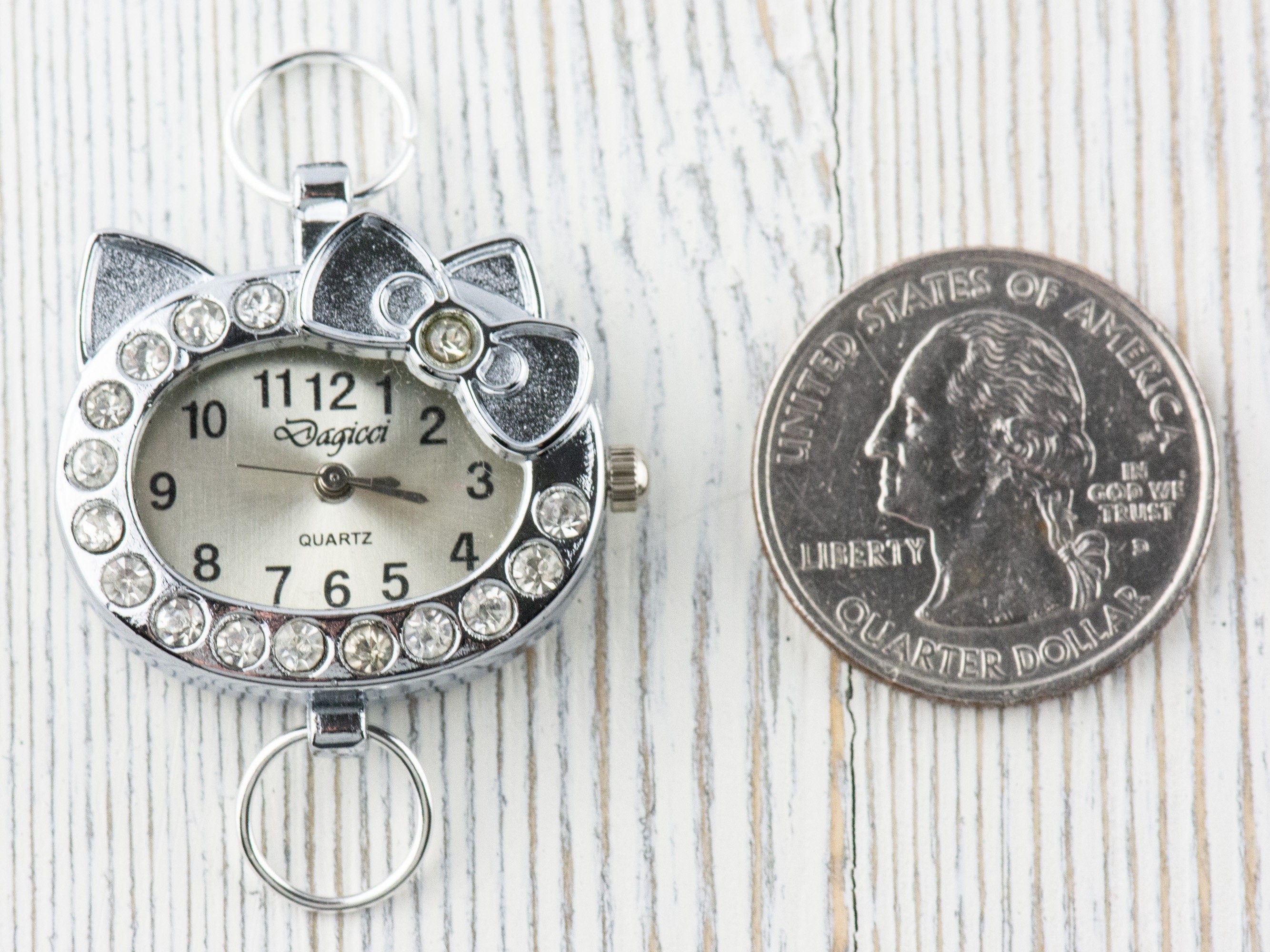 Cat with a Bow Rhinestone-Studded Watch Face • DIY Beading Watch • Jewelry Making • Analog • Loops and Battery Included