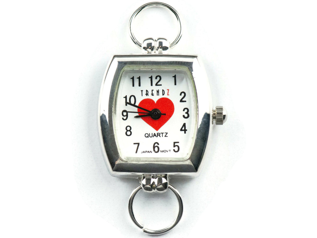 Red Heart White Dial Silvertone Square Rectangle Watch Face • DIY Beading Watch • Jewelry Making • Analog • Loops and Battery Included