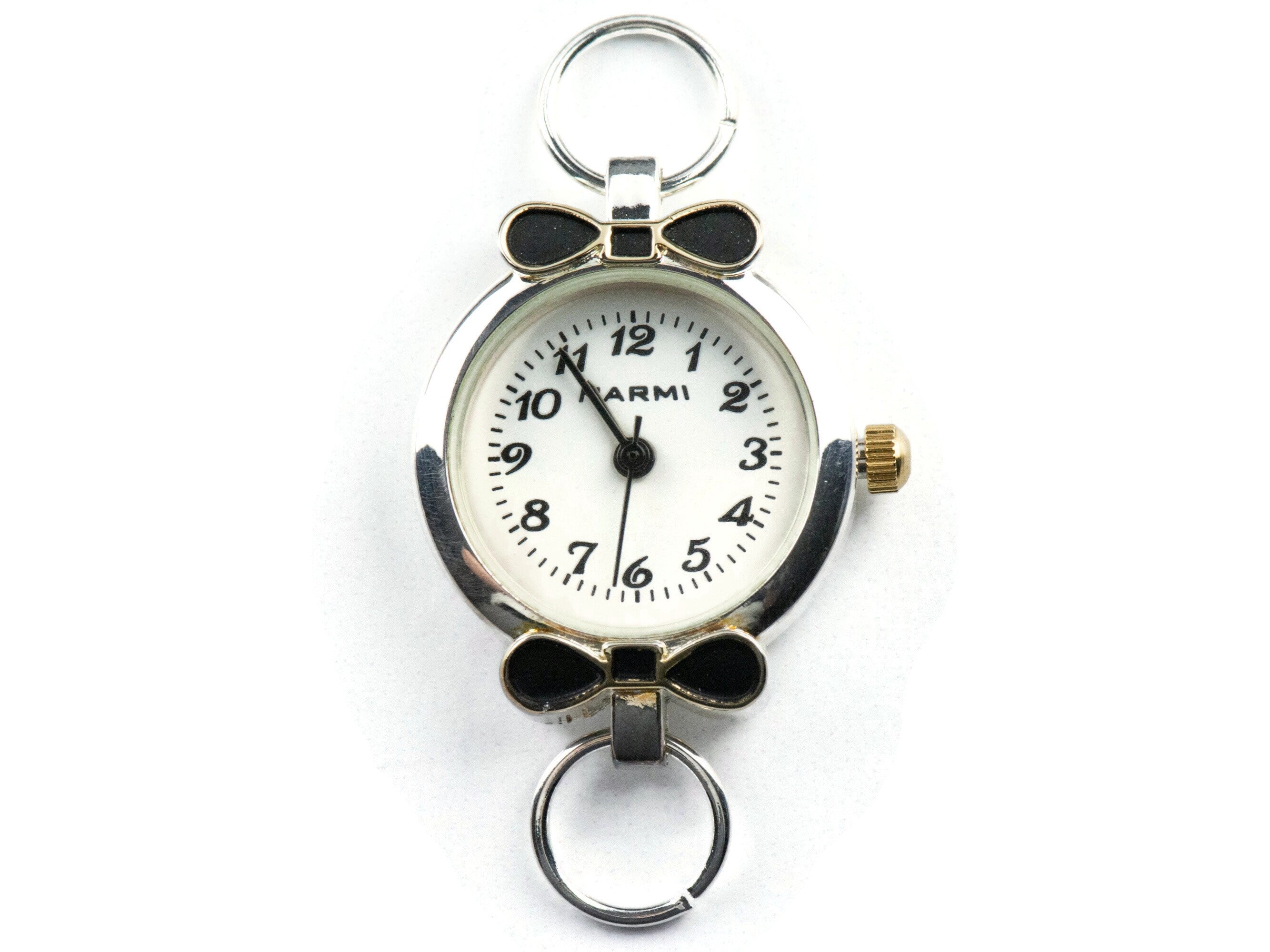 Black Bow Tie Two-Tone Round Watch Face • White Dial • DIY Beading Watch • Jewelry Making • Analog • Loops and Battery Included