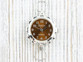Brown Dial Silvertone Flower Watch Face • DIY Beading Watch • Jewelry Making • Analog • Loops and Battery Included