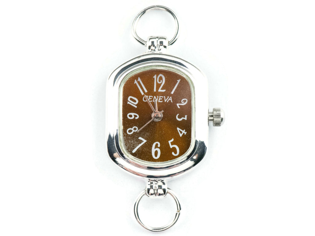 Brown Dial Silvertone Rectangle Watch Face • DIY Beading Watch • Jewelry Making • Analog • Loops and Battery Included