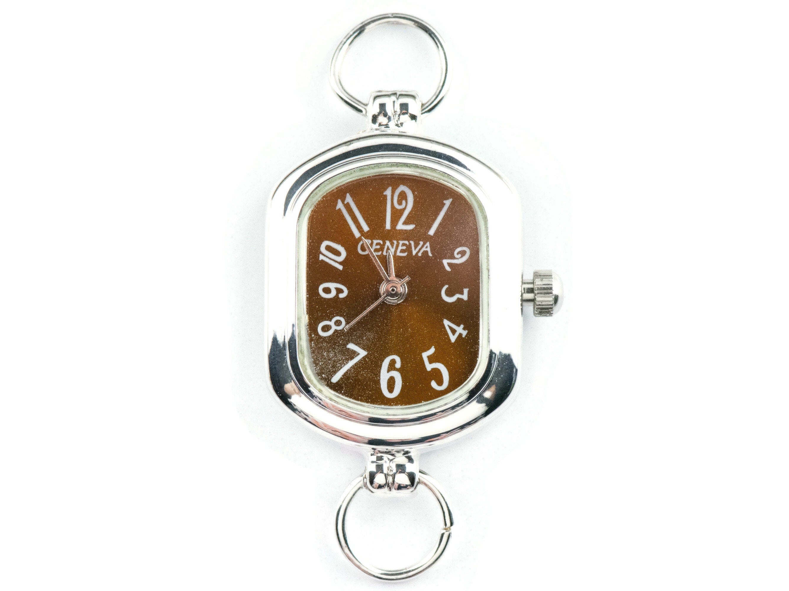 Brown Dial Silvertone Rectangle Watch Face • DIY Beading Watch • Jewelry Making • Analog • Loops and Battery Included
