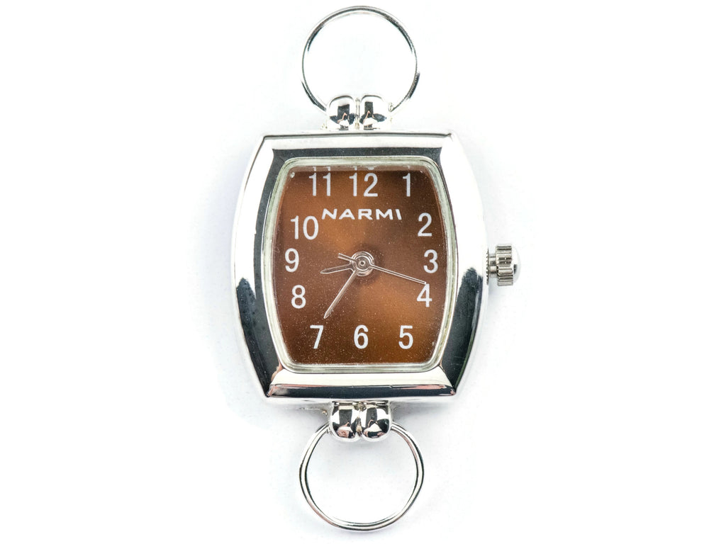 Brown Dial Silvertone Square Rectangle Watch Face • DIY Beading Watch • Jewelry Making • Analog • Loops and Battery Included