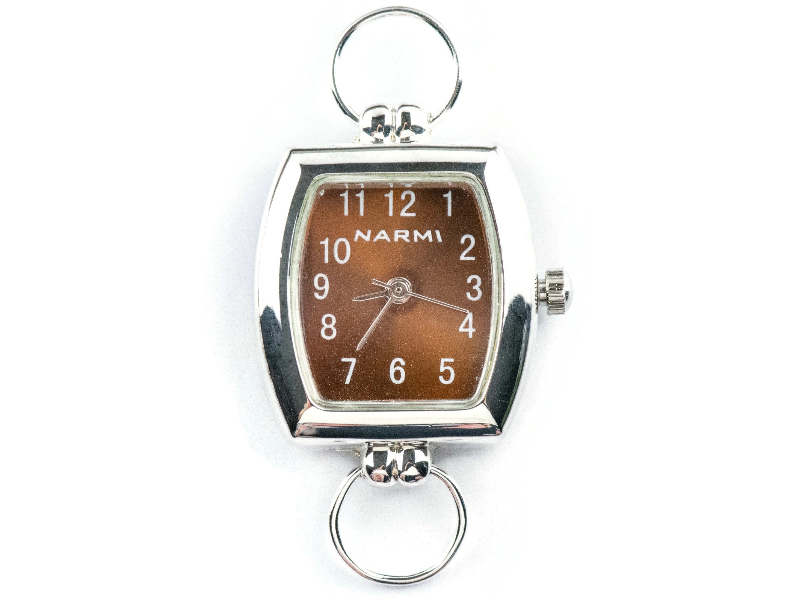 Brown Dial Silvertone Square Rectangle Watch Face • DIY Beading Watch • Jewelry Making • Analog • Loops and Battery Included