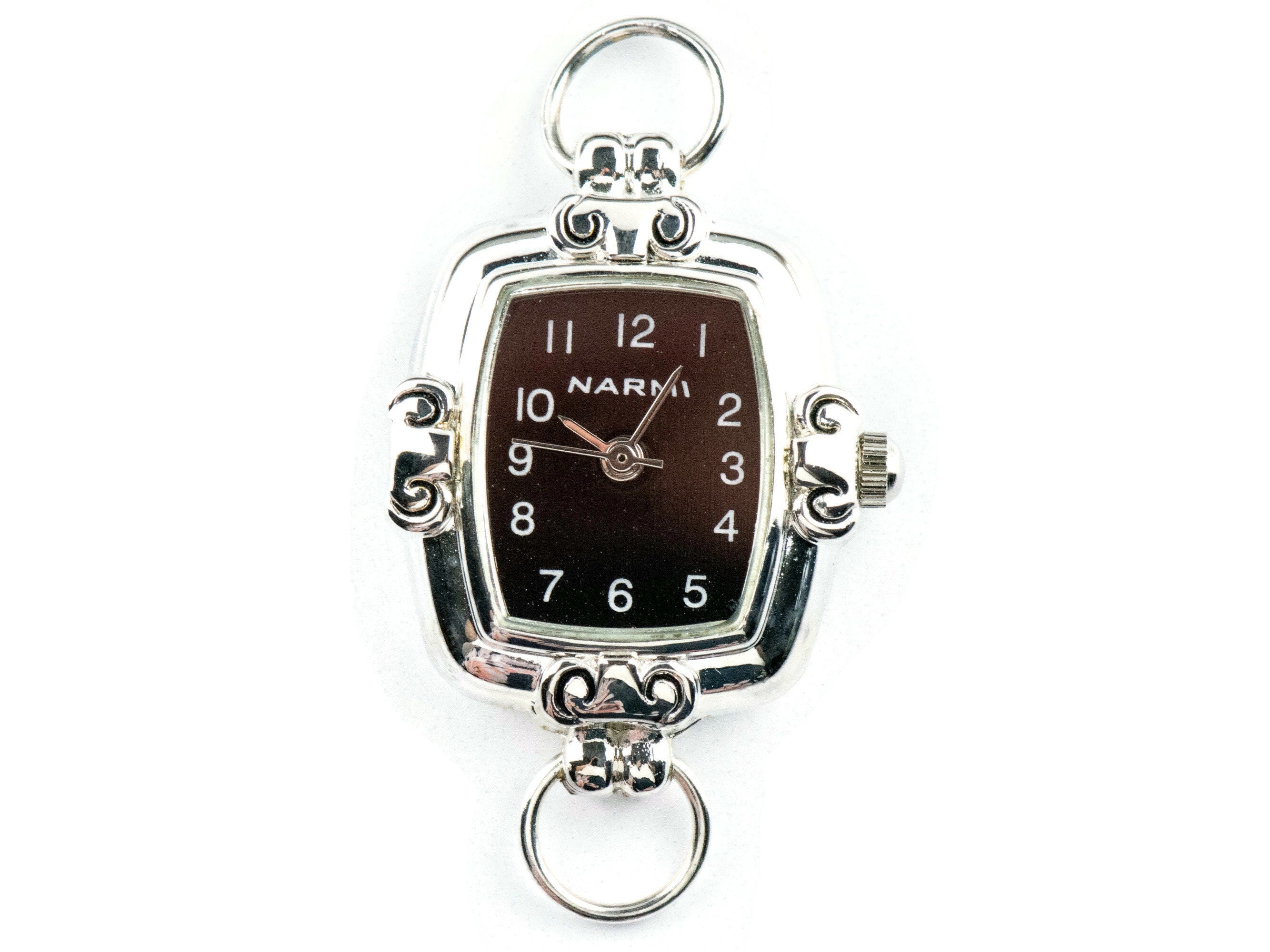 Black Dial Silvertone Square Watch Face • DIY Beading Watch • Jewelry Making • Analog • Loops and Battery Included
