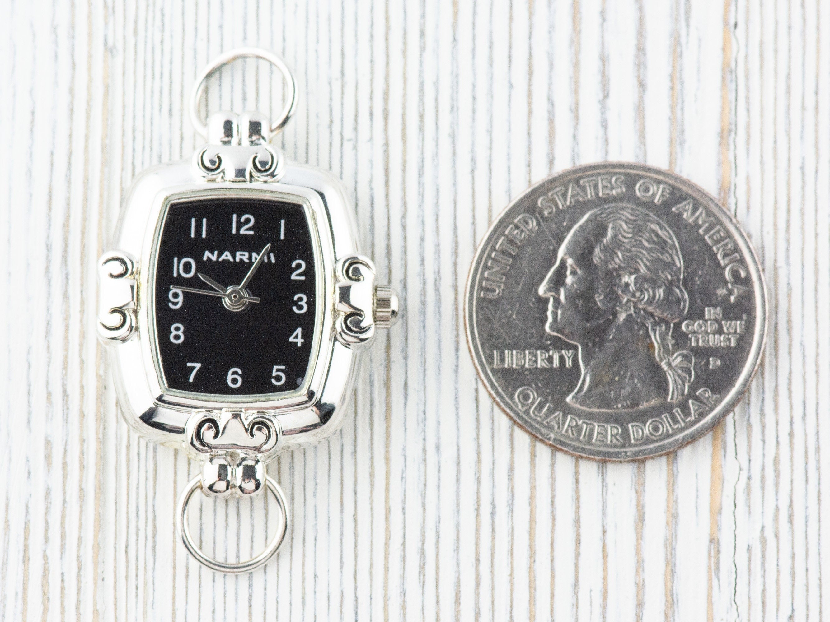 Black Dial Silvertone Square Watch Face • DIY Beading Watch • Jewelry Making • Analog • Loops and Battery Included