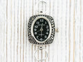 Black Dial Silvertone Oval Display Square Watch Face • DIY Beading Watch • Jewelry Making • Analog • Loops and Battery Included