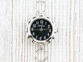 Black Dial Silvertone Flower Watch Face • DIY Beading Watch • Jewelry Making • Analog • Loops and Battery Included