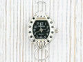 Black Dial Rhinestone-Studded Silvertone Square Watch Face • DIY Beading Watch • Jewelry Making • Analog • Loops and Battery Included