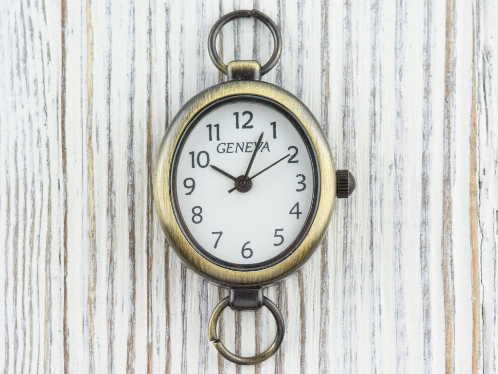 Antique Gold Oval Watch Face • White Dial • DIY Beading Watch • Jewelry Making • Analog • Loops and Battery Included