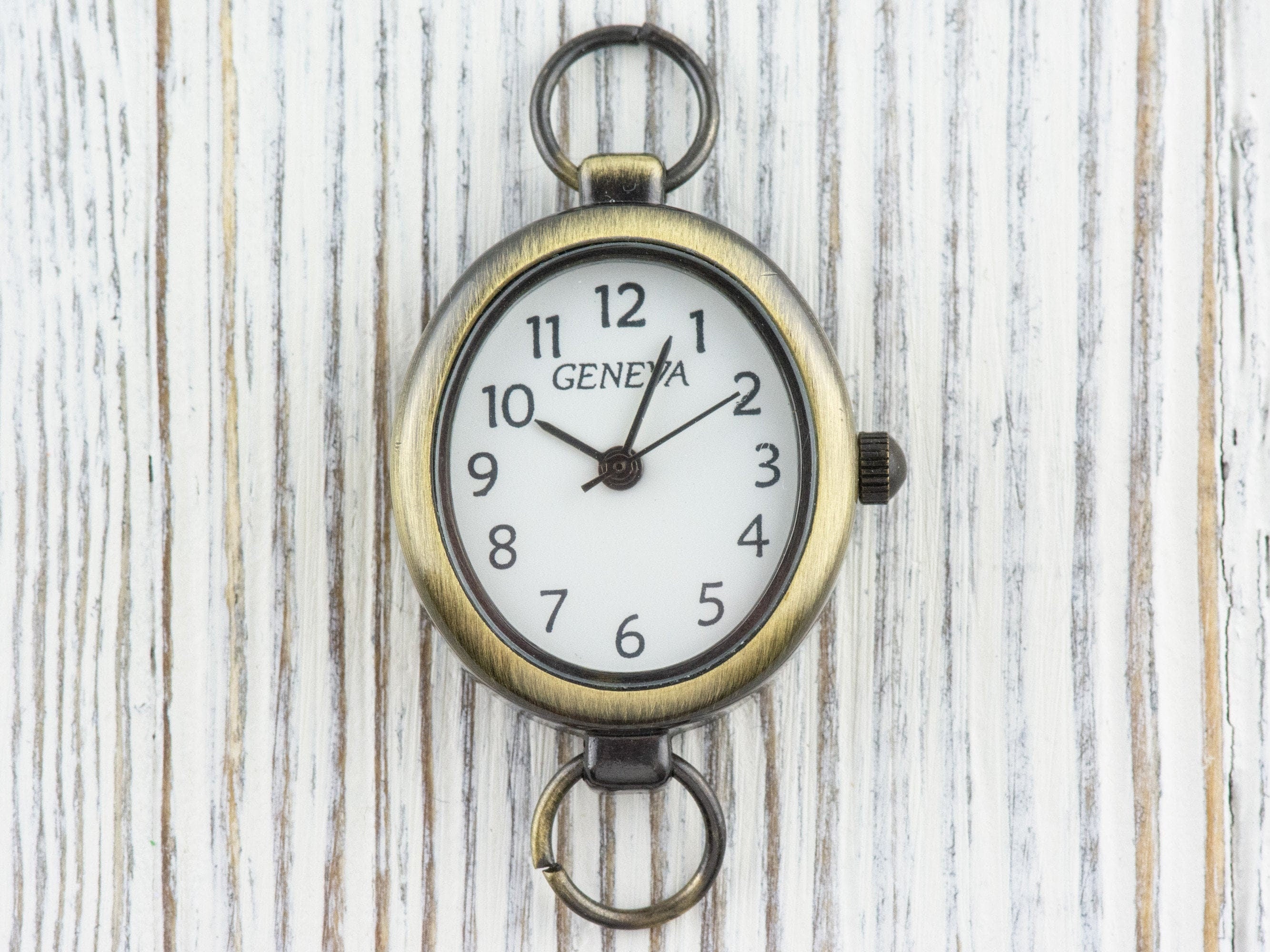 Antique Gold Oval Watch Face • White Dial • DIY Beading Watch • Jewelry Making • Analog • Loops and Battery Included