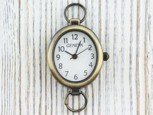 Antique Gold Oval Watch Face • White Dial • DIY Beading Watch • Jewelry Making • Analog • Loops and Battery Included