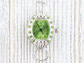 Green Dial Rhinestone-Studded Silvertone Square Watch Face • DIY Beading Watch • Jewelry Making • Analog • Loops and Battery Included