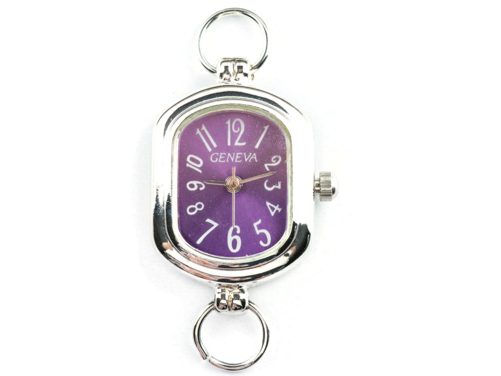 Purple Dial Silvertone Rectangle Watch Face • DIY Beading Watch • Jewelry Making • Analog • Loops and Battery Included