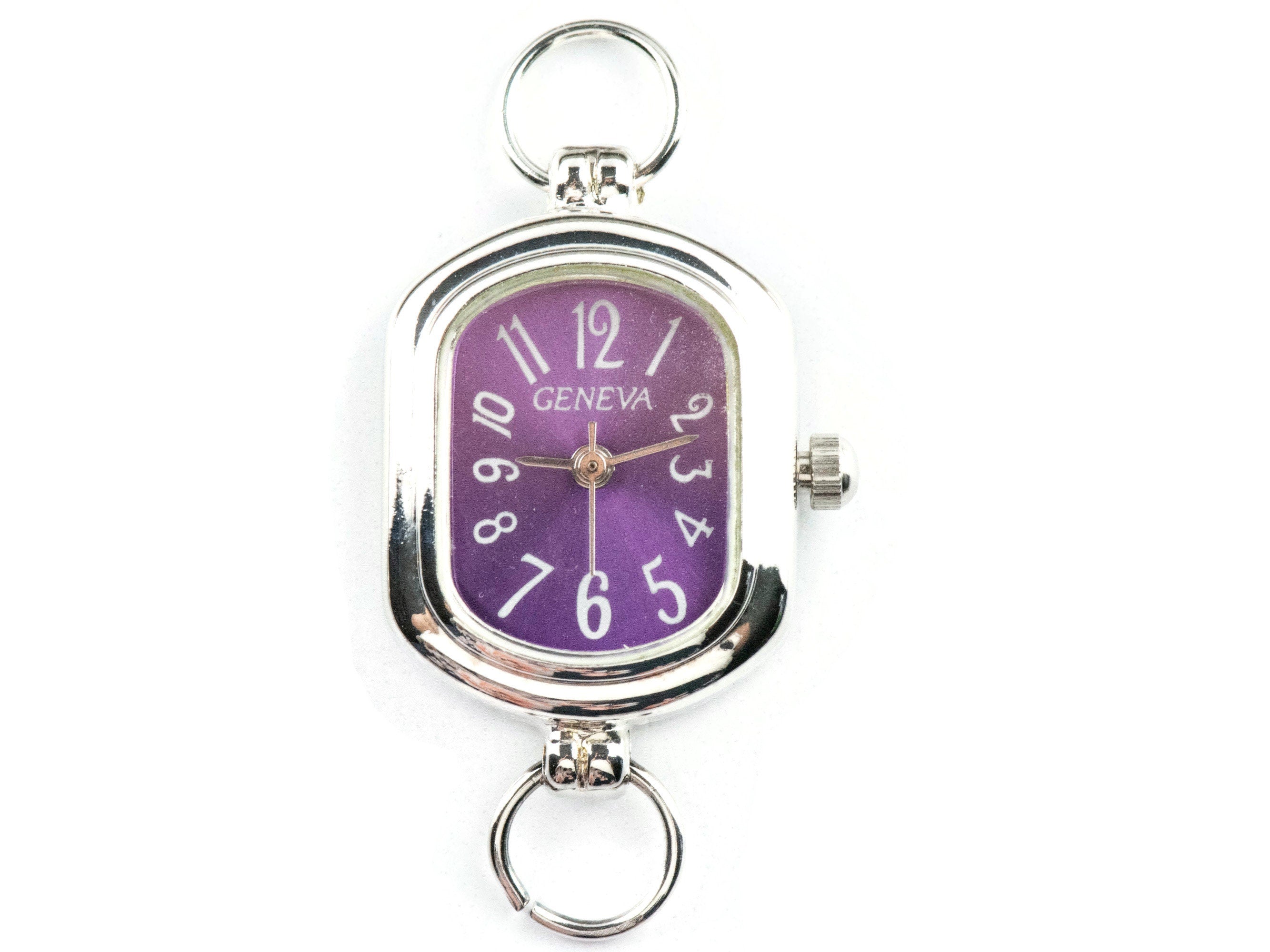 Purple Dial Silvertone Rectangle Watch Face • DIY Beading Watch • Jewelry Making • Analog • Loops and Battery Included