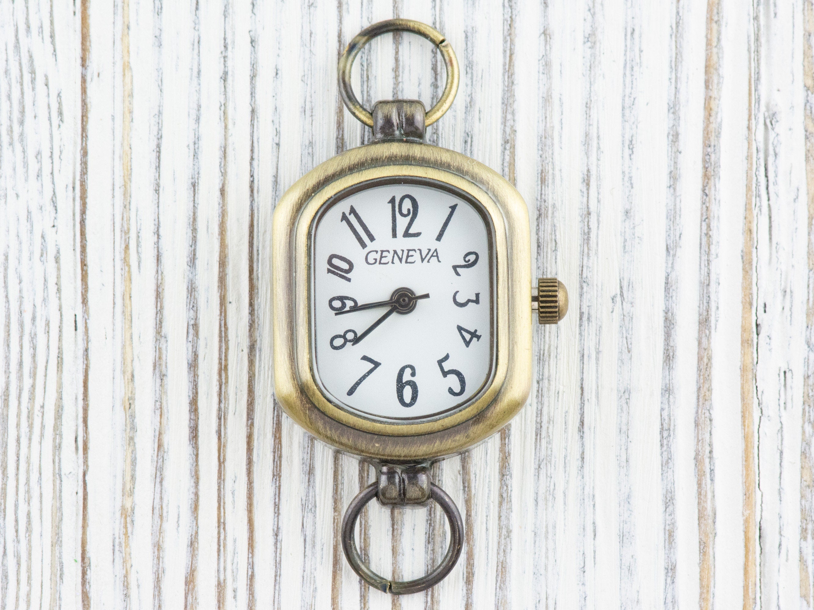 Antique Gold Rectangle Watch Face • White Dial • DIY Beading Watch • Jewelry Making • Analog • Loops and Battery Included