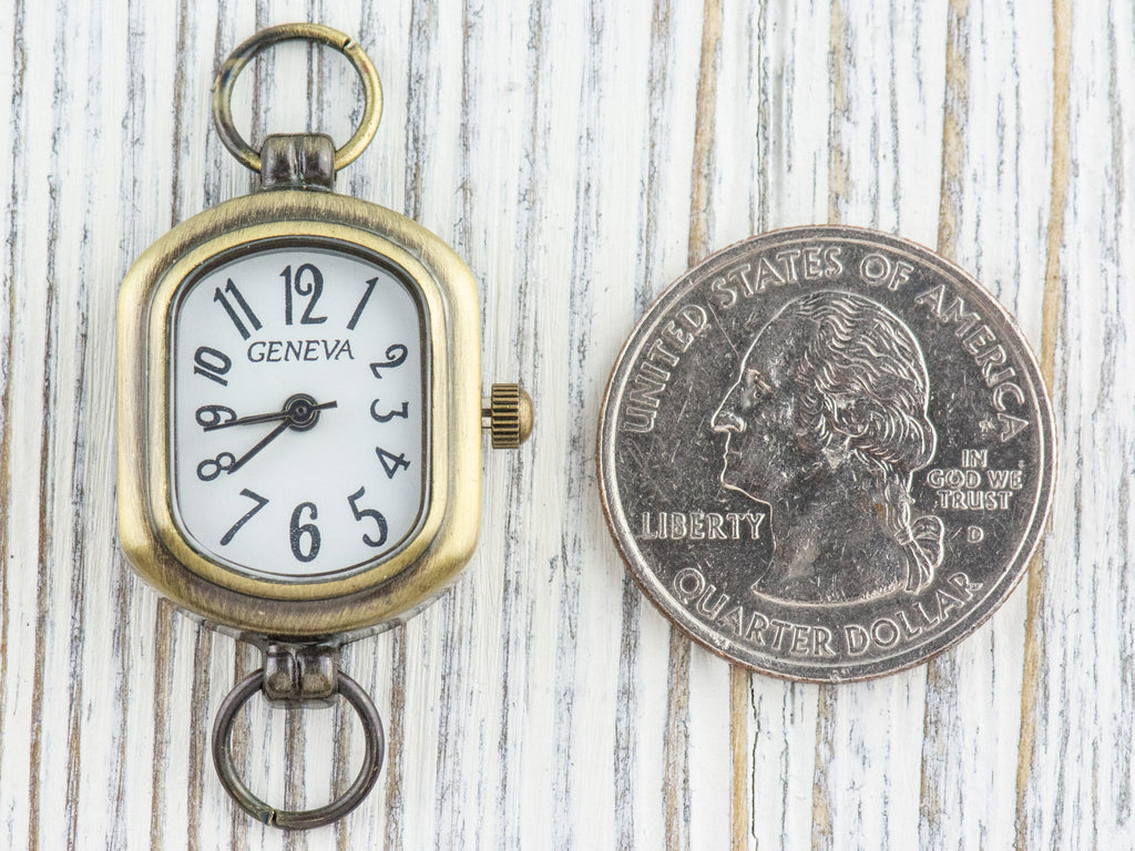 Antique Gold Rectangle Watch Face • White Dial • DIY Beading Watch • Jewelry Making • Analog • Loops and Battery Included