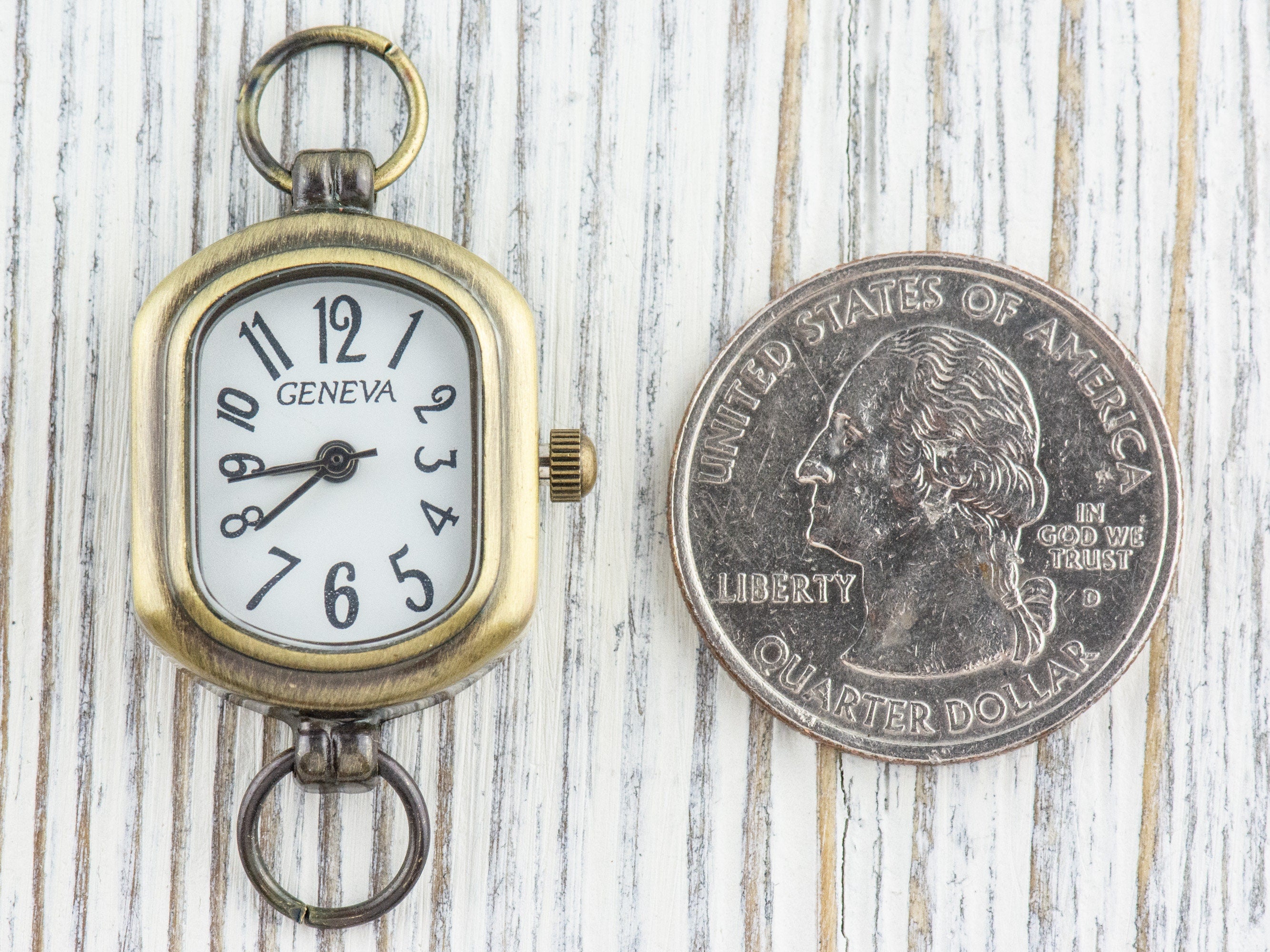 Antique Gold Rectangle Watch Face • White Dial • DIY Beading Watch • Jewelry Making • Analog • Loops and Battery Included