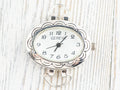 White Dial Silvertone Floral Oval Watch Face • DIY Beading Watch • Jewelry Making • Analog • Loops and Battery Included