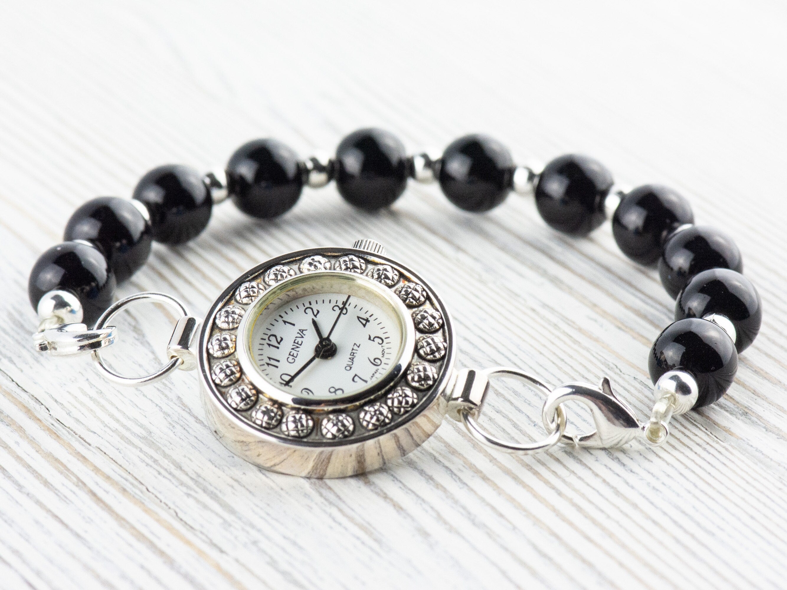 Dandelion White Dial Silvertone Round Watch Face • DIY Beading Watch • Jewelry Making • Analog • Loops and Battery Included