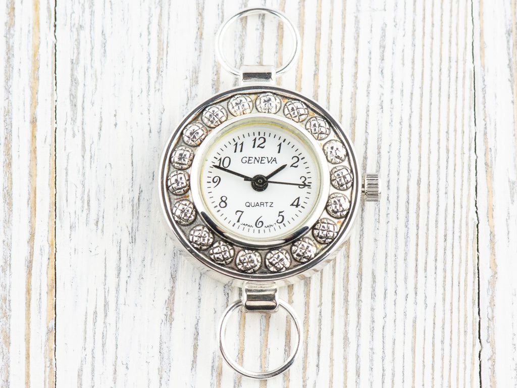 Dandelion White Dial Silvertone Round Watch Face • DIY Beading Watch • Jewelry Making • Analog • Loops and Battery Included