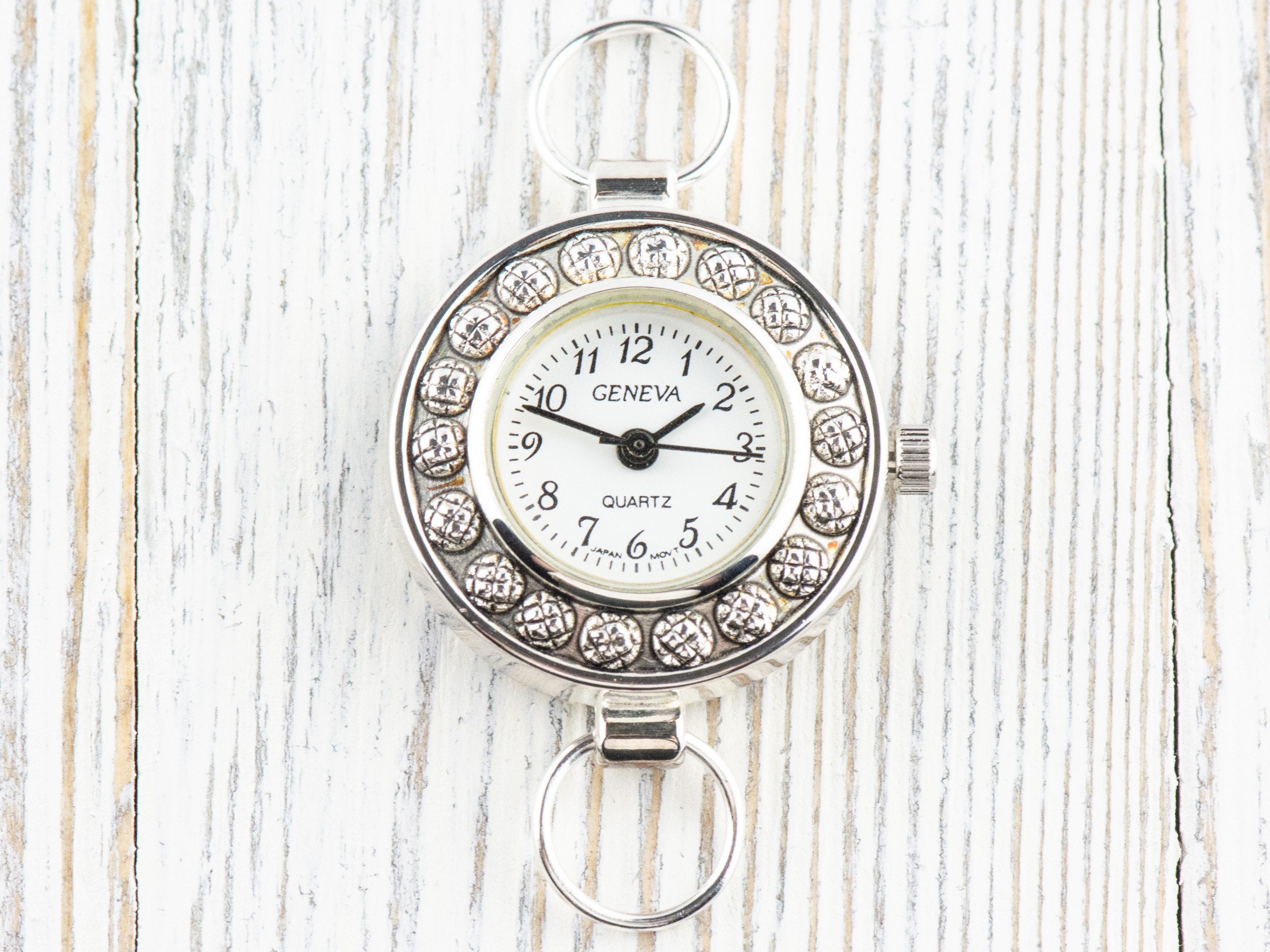 Dandelion White Dial Silvertone Round Watch Face • DIY Beading Watch • Jewelry Making • Analog • Loops and Battery Included
