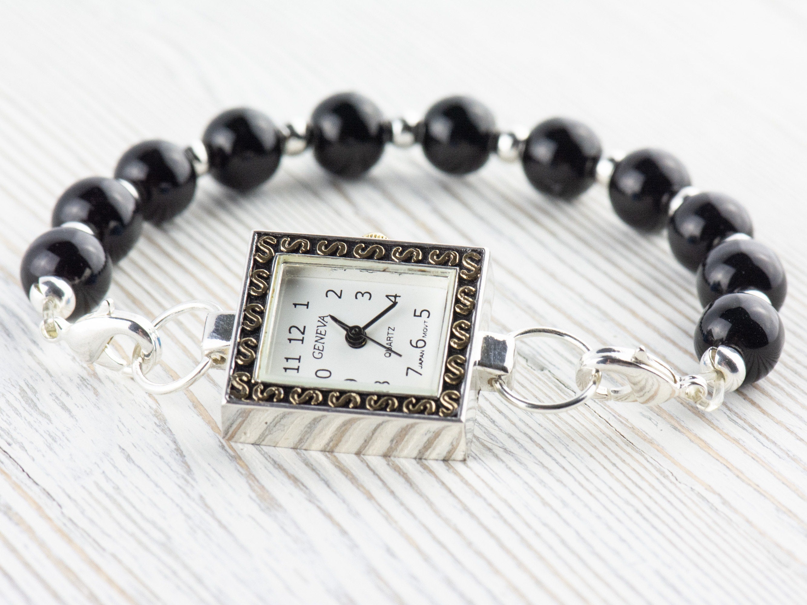 White Dial Two-Tone Square Watch Face • DIY Beading Watch • Jewelry Making • Analog • Loops and Battery Included