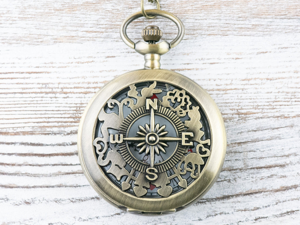 Compass Bronze Pocket Watch Long Necklace / Unique Watches / Nature Inspired Jewelry / Large Pocket Watch
