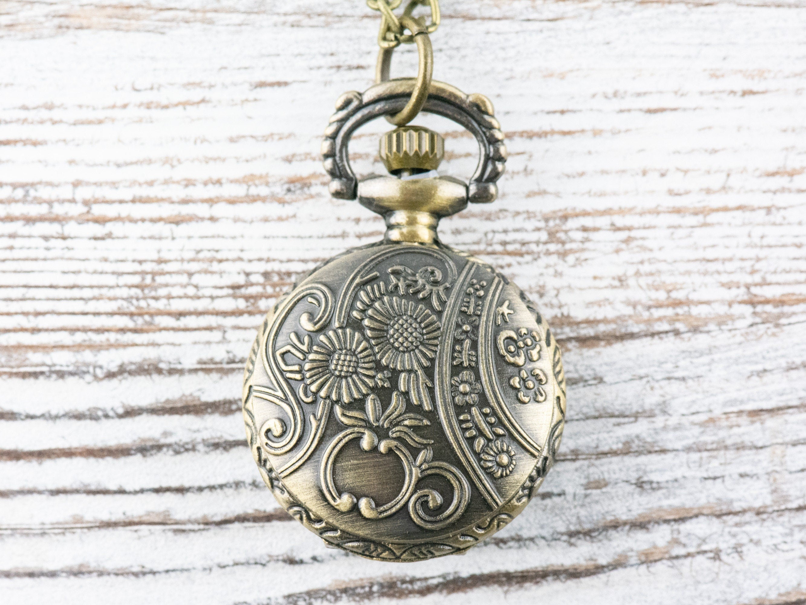 Floral Butterfly Bronze Pocket Watch Long Necklace / Unique Watches / Nature Inspired Jewelry