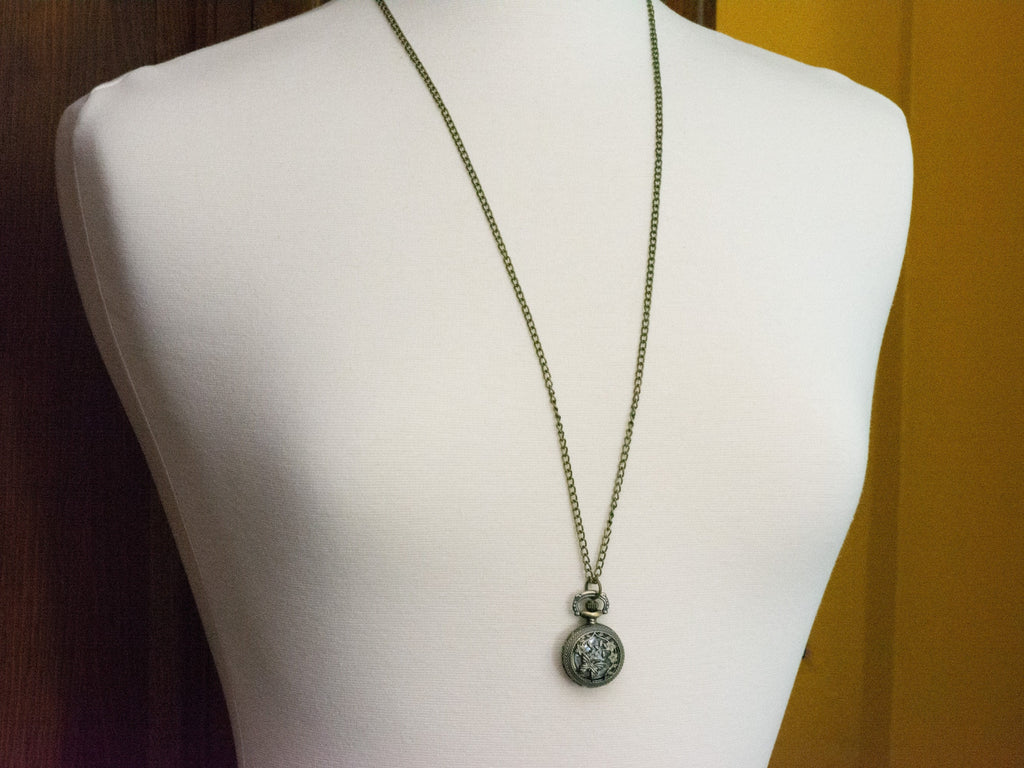 Floral Butterfly Bronze Pocket Watch Long Necklace / Unique Watches / Nature Inspired Jewelry