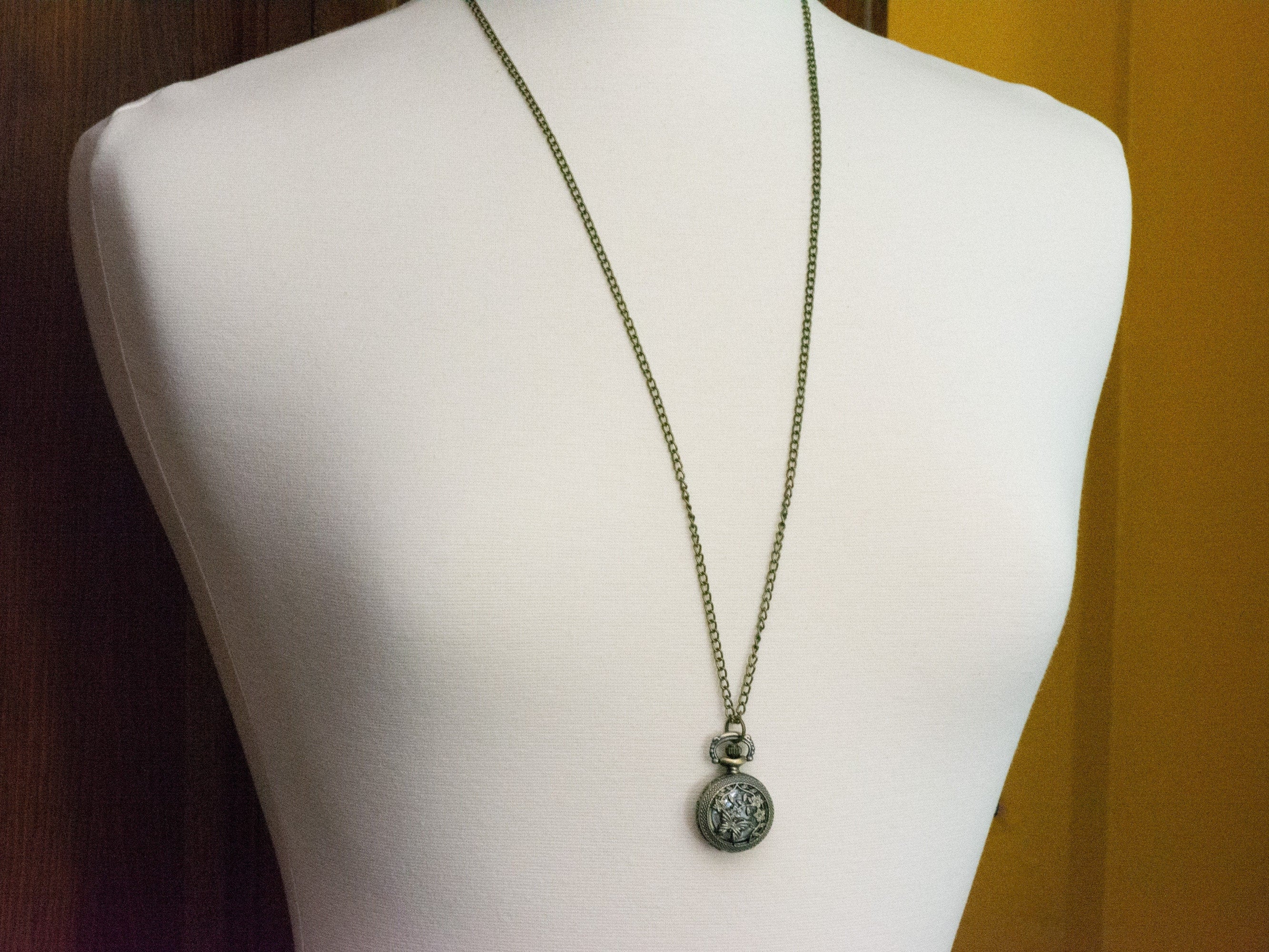 Floral Butterfly Bronze Pocket Watch Long Necklace / Unique Watches / Nature Inspired Jewelry