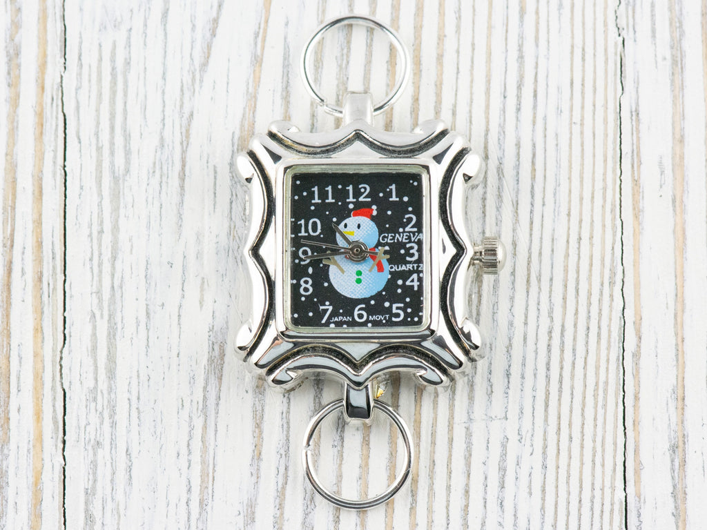 Snowman Watch Face | Ladies Watch Face | Women's Watch Face | Silver Watch Face | Square Watch Face | Beading Watch Face