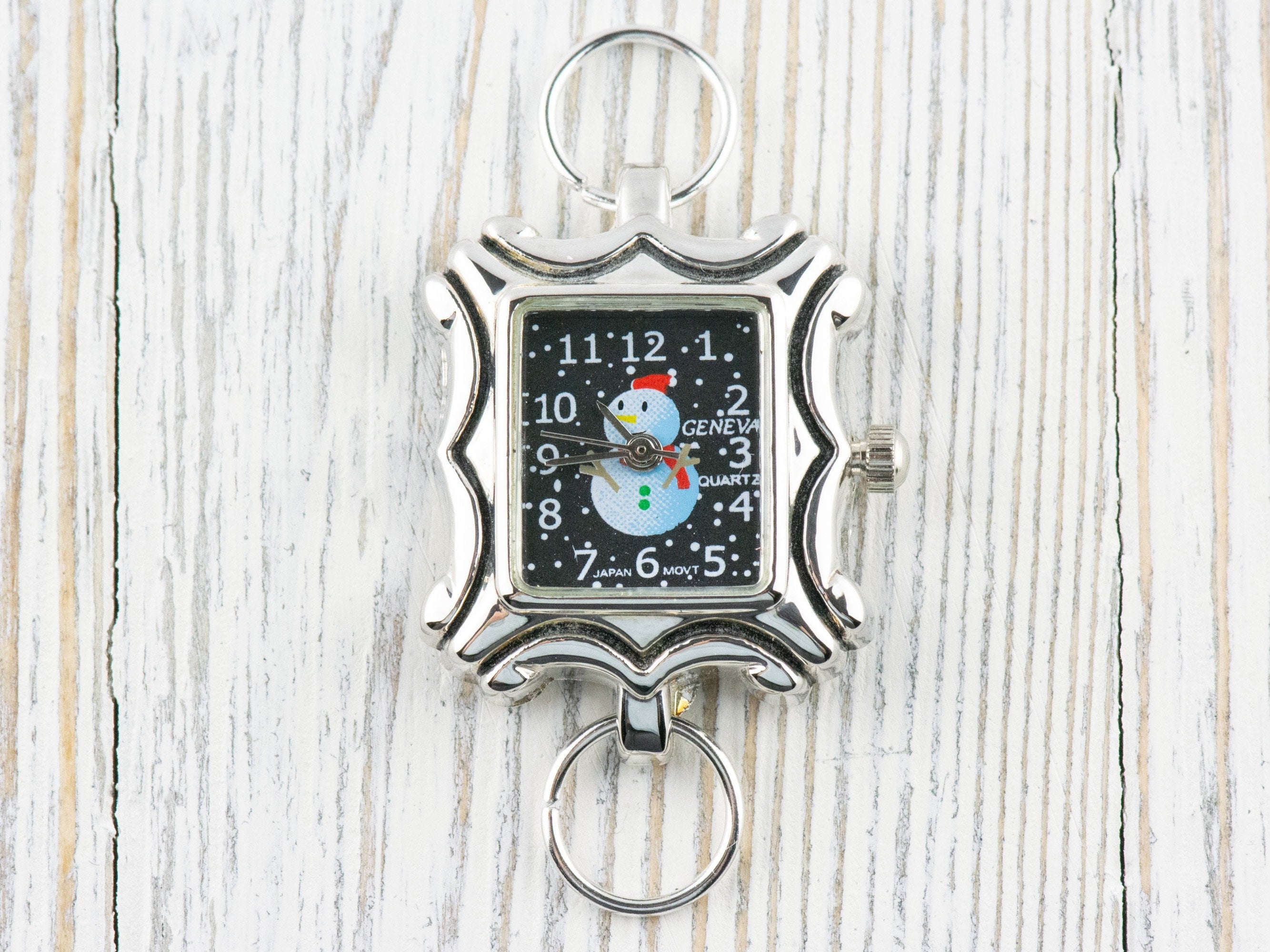 Snowman Watch Face | Ladies Watch Face | Women's Watch Face | Silver Watch Face | Square Watch Face | Beading Watch Face