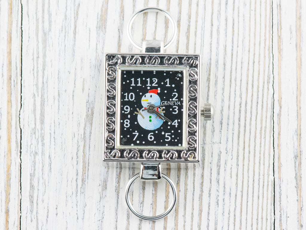 Snowman Watch Face | Winter Watch Face | Black Watch Face | Wrist Watch Face | Beading Watch Face | Women's Silver Watch Face