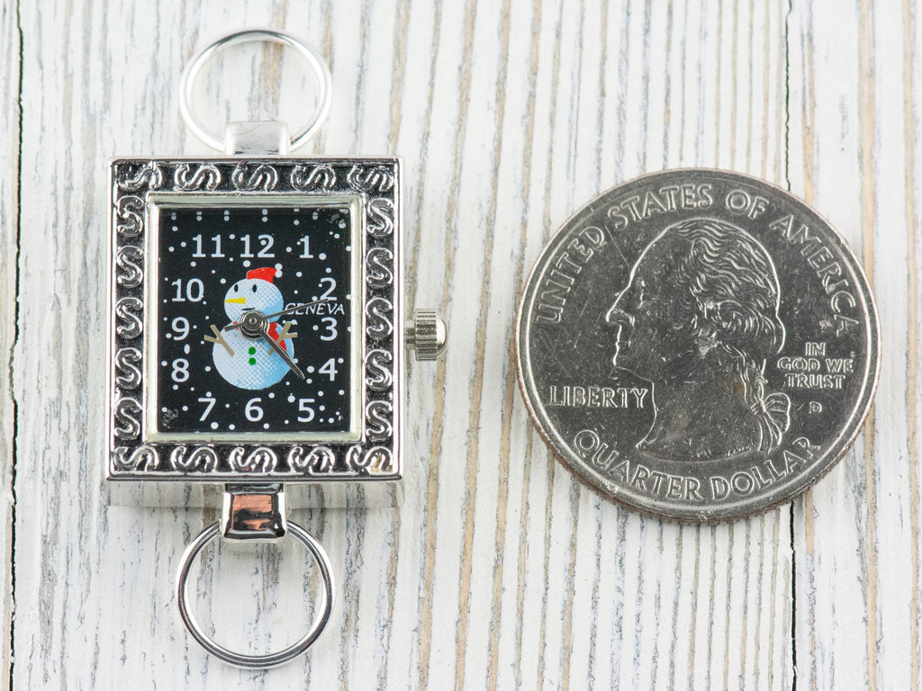 Snowman Watch Face | Winter Watch Face | Black Watch Face | Wrist Watch Face | Beading Watch Face | Women's Silver Watch Face